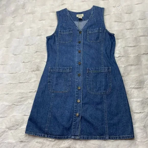 🔥Vintage 90s Y2K St. John’s Bay Denim Mini Jumper Dress Button Down Pockets 8P - Picture 7 of 16